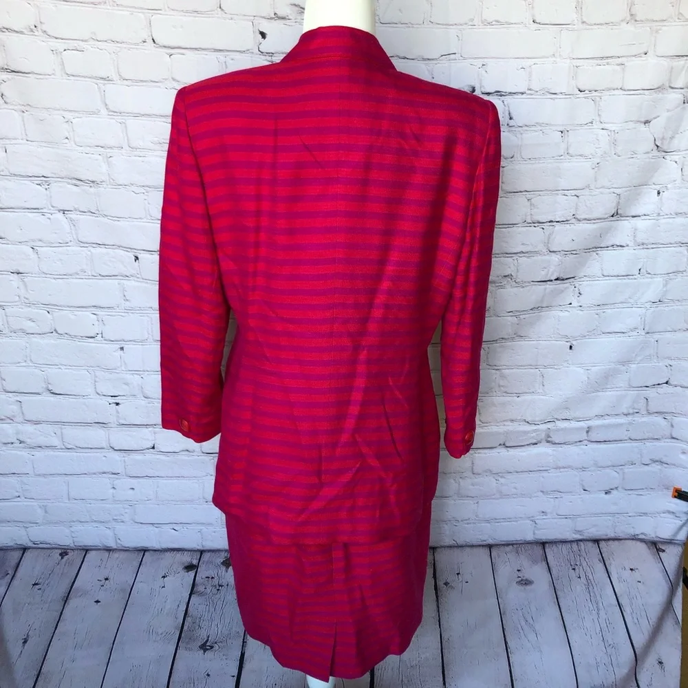 Christian Dior Vintage Pink Striped Blazer and Skirt Suit Set Size 12